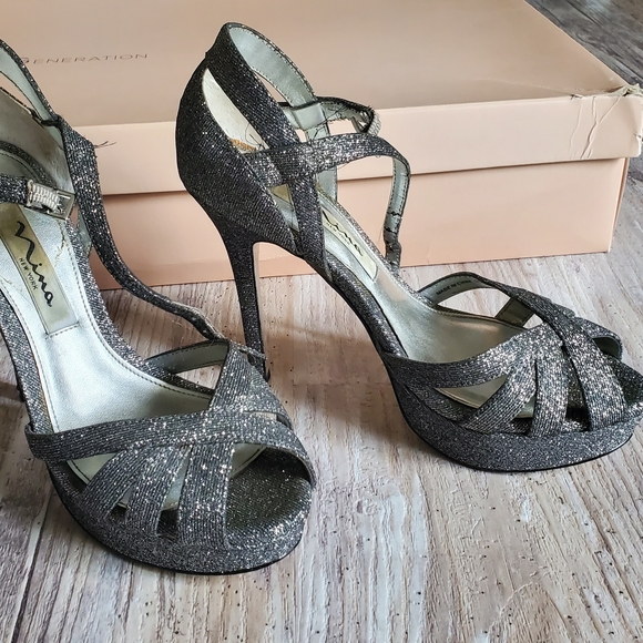 Nina Women's Glittering Silver Heels - Picture 2 of 4